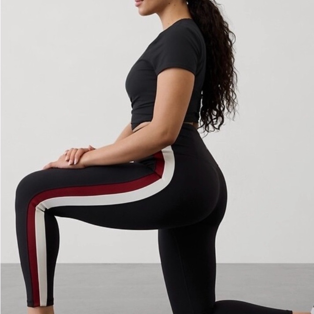 Athleta Elation Sport Stripe (White & Burgundy) Ultra High Rise Legging - Medium